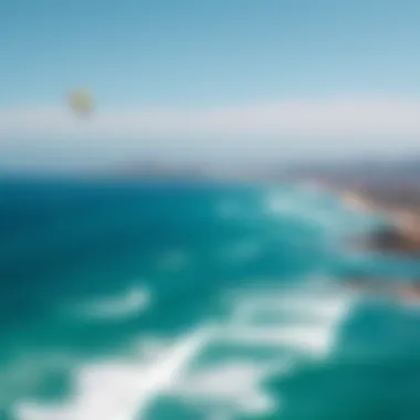 Popular Kitesurfing Spot on San Diego Coastline A panoramic view of a popular kitesurfing spot along the San Diego coastline