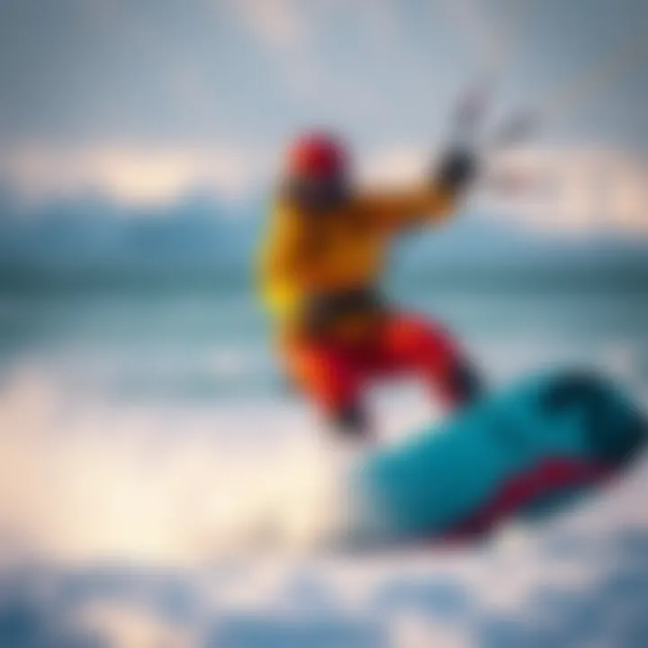 Kiteboarding in Cold Weather Kiteboarder in action wearing a neoprene suit in cold weather