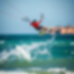 A kiteboarder executing a slingshot maneuver with precision.