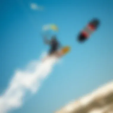 Soaring High: The Art of Kiteboarding Dynamic action shot of a kiteboarder soaring through the air.