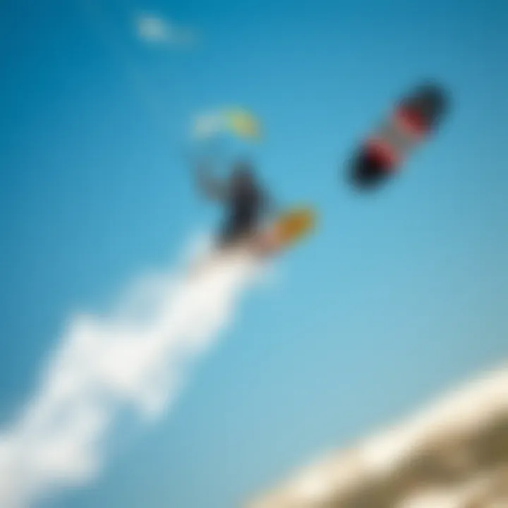 Soaring High: The Art of Kiteboarding Dynamic action shot of a kiteboarder soaring through the air.