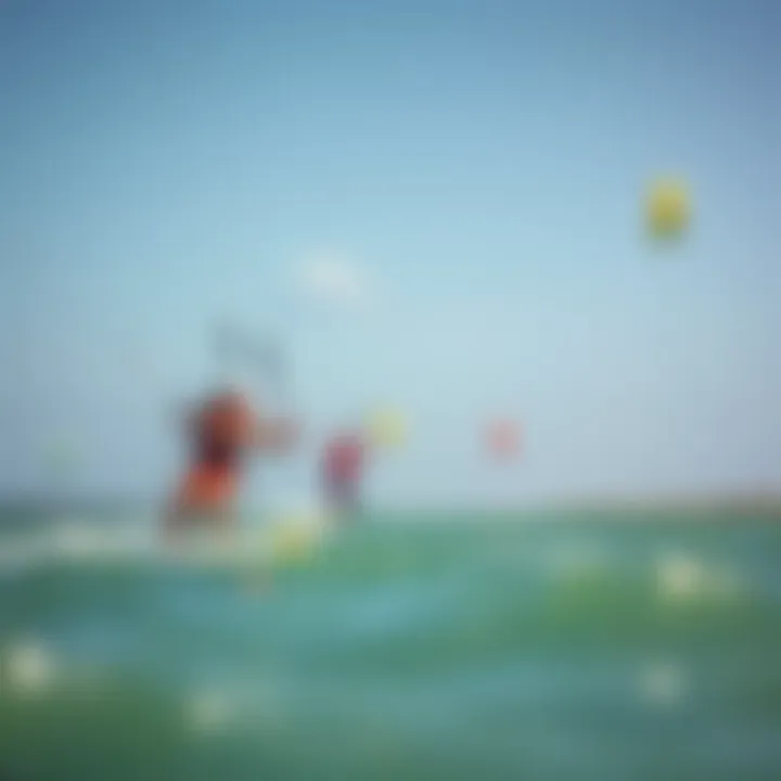 Kiteboarders Practicing Slingshot Technique Aerial view of kiteboarders on the water practicing slingshot technique.