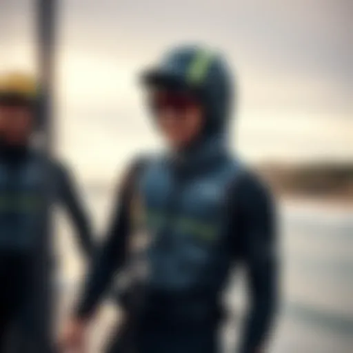 A sleek drysuit designed for kitesurfing showcasing its unique features