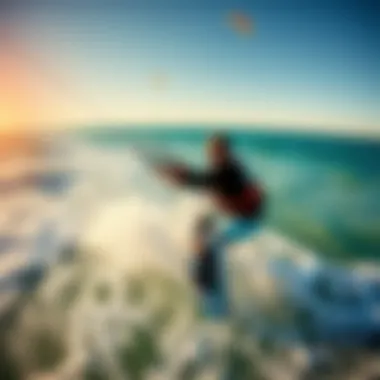 An aerial view of kiteboarding during optimal tidal conditions
