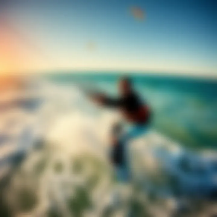An aerial view of kiteboarding during optimal tidal conditions