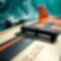 Detailed view of a high-tech foil surfboard showcasing its materials