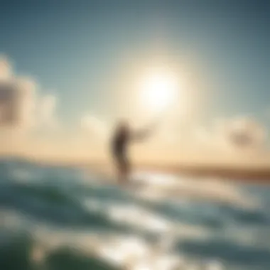 Optimal Wind Conditions for Kitesurfing Kitesurfing on a vibrant beach with ideal wind conditions