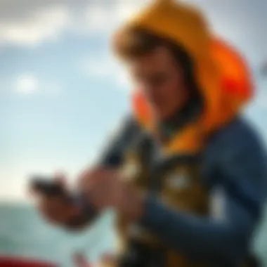 Utilizing Technology for Wind Forecasting A kitesurfer checking wind forecasts on a smartphone