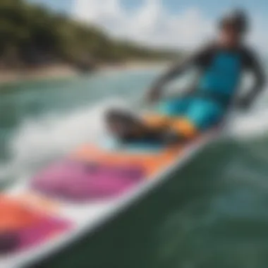 Optimized Kiteboard Design Close-up of a kiteboard setup designed to optimize performance in varying water conditions
