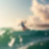 Thrilling Kiteboarding Experience Dynamic kiteboarding action amidst strong winds