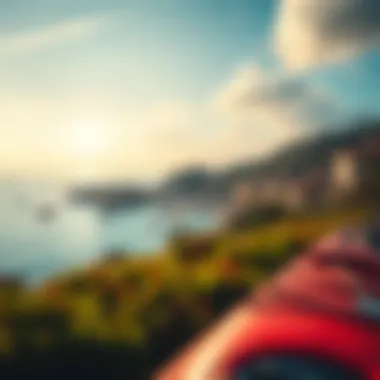 Coastal Adventure Spot A picturesque view of a coastal area popular for both kayaking and kite sailing