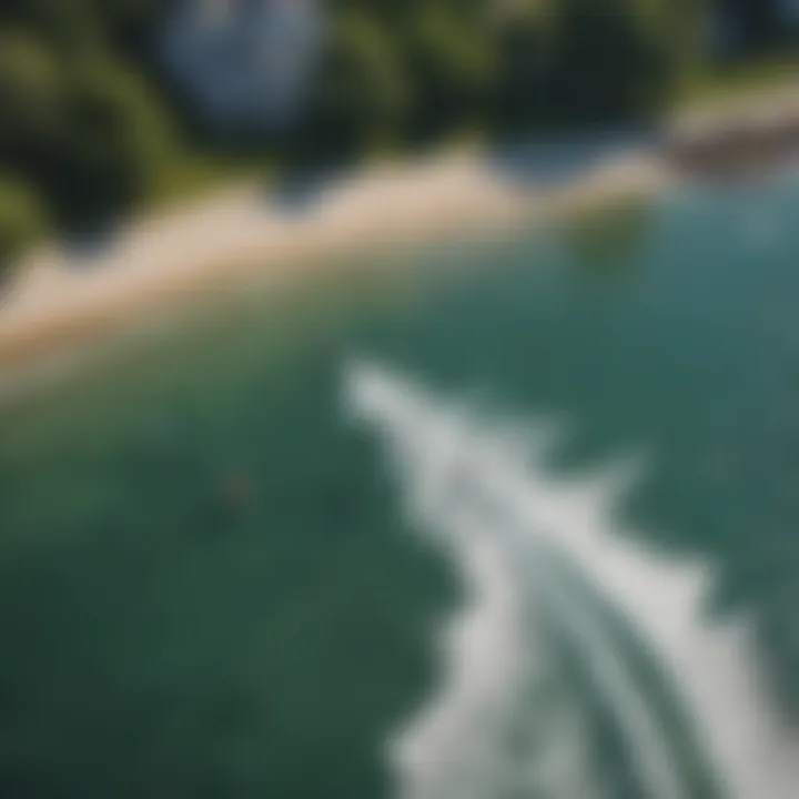 Aerial view of kiteboarders navigating the tidal waters of Beverly, MA