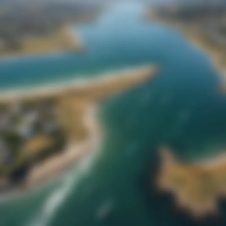 Aerial view of Bodega Bay and tidal changes