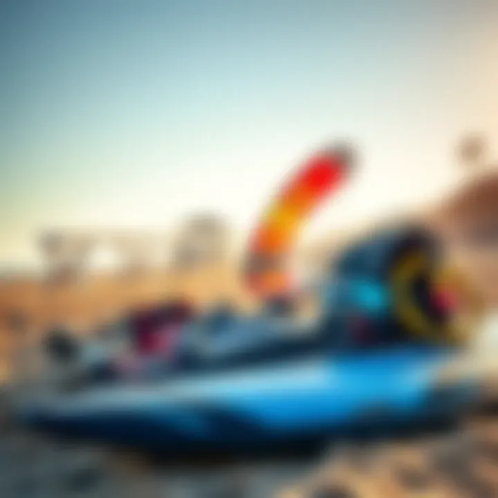 Essential Kiteboarding Gear Kiteboarding equipment laid out on the beach ready for a session.