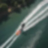 A wake foil board cutting through the water