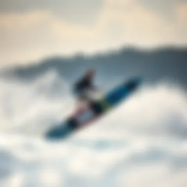 Wake Surfing in Action A breathtaking scene of a wake surfer riding a hydrofoil