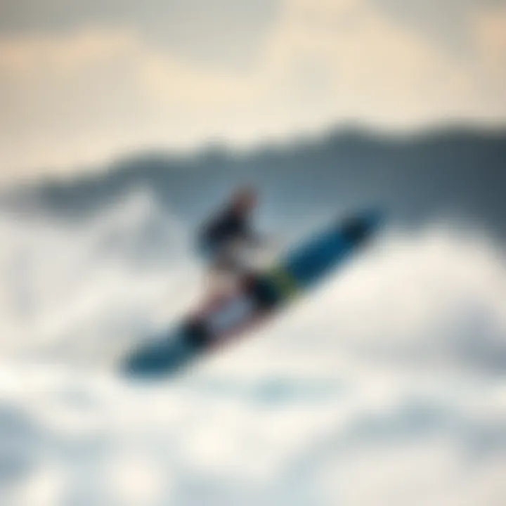 Wake Surfing in Action A breathtaking scene of a wake surfer riding a hydrofoil