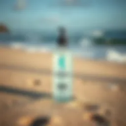 Wetsuit shampoo bottle on a sandy beach
