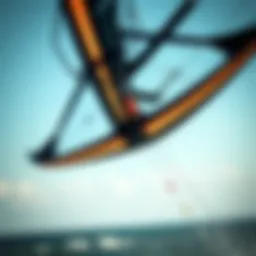 A close-up view of a wind foil kite showcasing its intricate design and features.